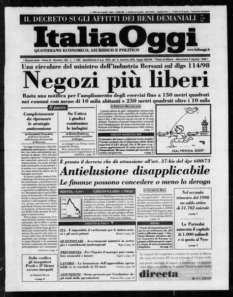 Italia oggi : quotidiano di economia finanza e politica